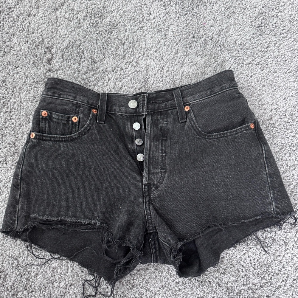 Levi's Black Jean Shorts Distressed Frayed Hem